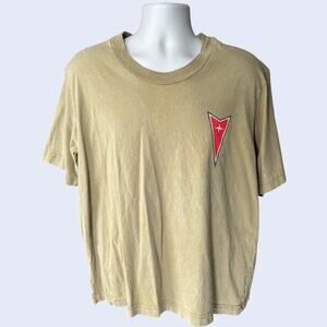 GM Vintage Style M Pontiac T-Shirt Olive Green Graphic Car Tree Logo Tee